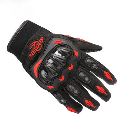Guantes de moto rojos con protección de nudillos